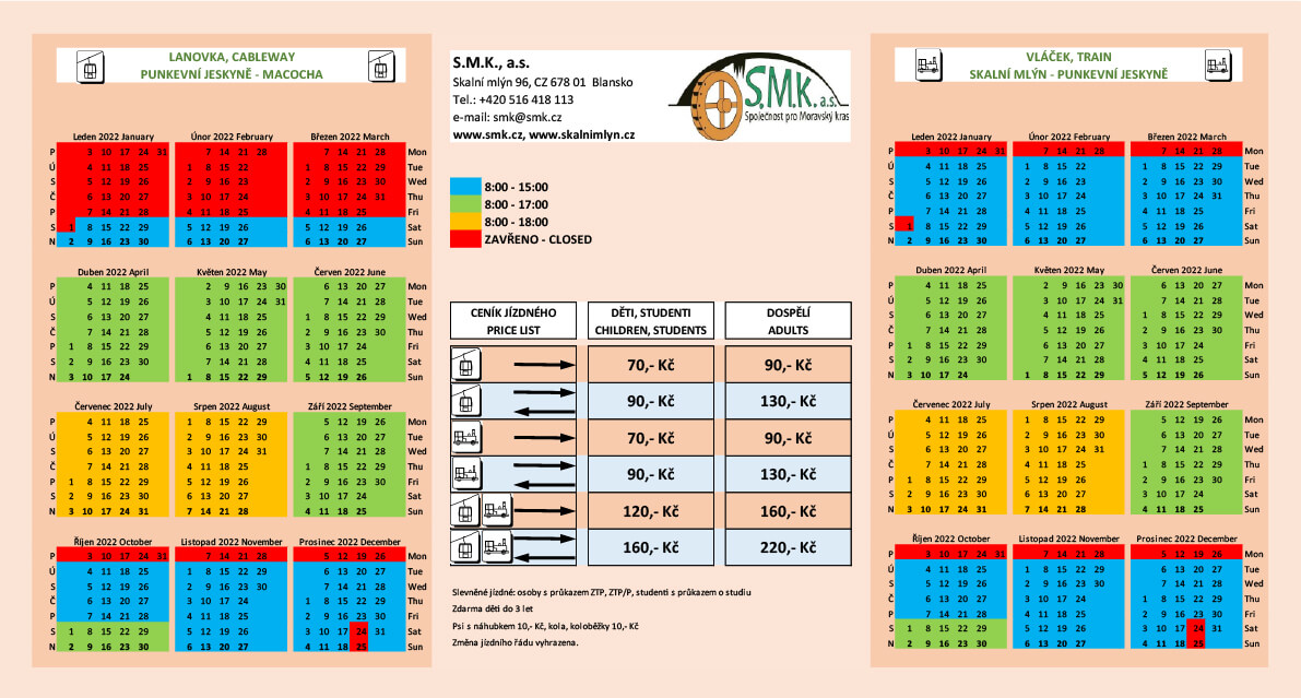 Pracovní doba vláčku a lanovky k Punkevním jeskyním 