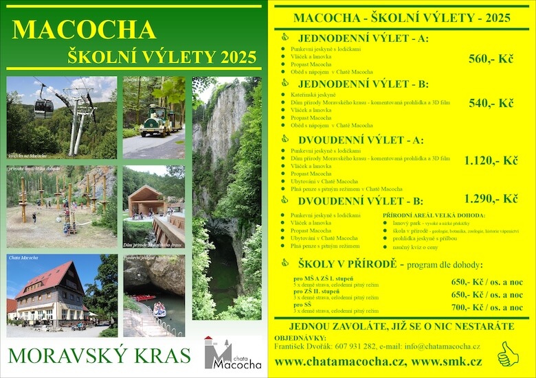 Nabídka školních výletů v Moravském krasu v roce 2025 Nabídka školních výletů v Moravském krasu v roce 2025