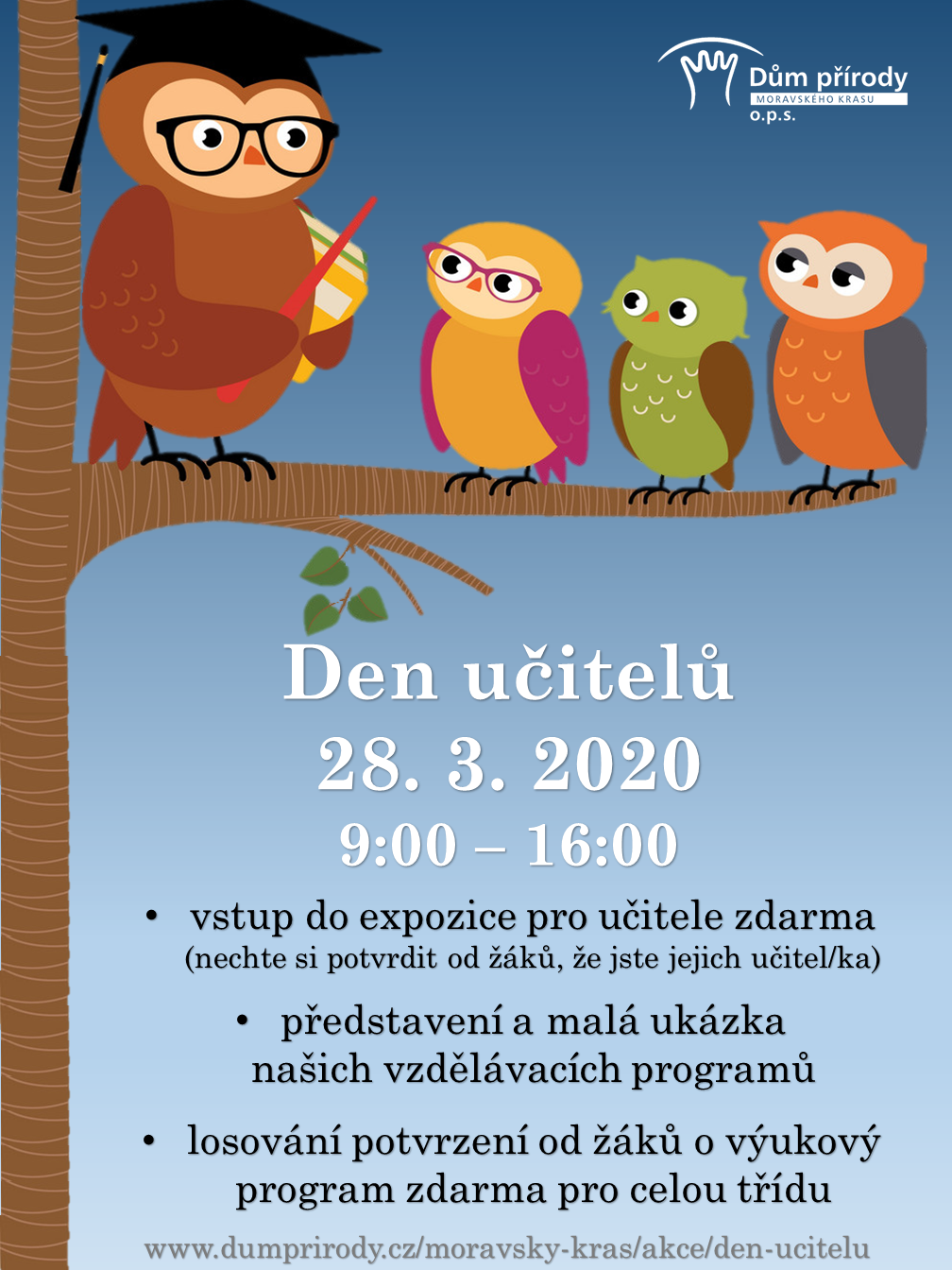 Plakát Den učitelů v Domě přírody Moravského krasu
